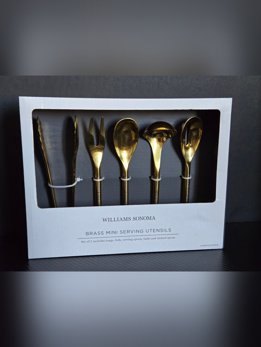 Williams Sonoma Extension Brass Mini Serving Utensils, Set of 5 NEW